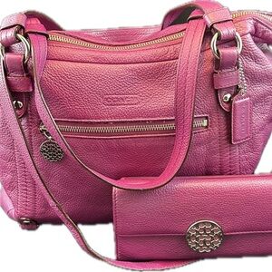 Coach F17566 Leather Alexandra Convertible Pebble Leather Tote Purple